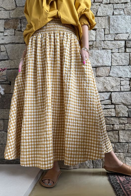 Nonni Gingham Ripley Skirt Indian Yellow